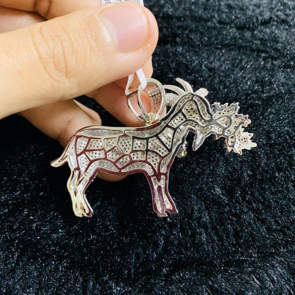 14K Goat Pendant with Ice Chain Yellow Gold – Alex Diamond  14k White Gold Finish GOAT Eating Leaves Pendant